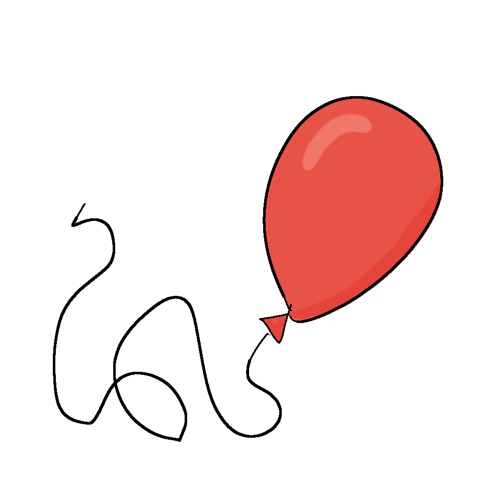 A red balloon with a trailing ribbon.